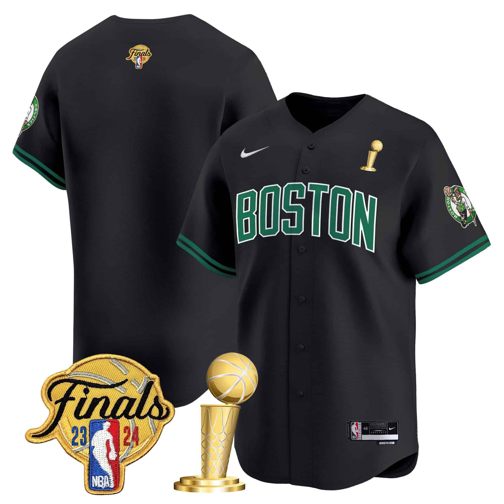 Men Boston Celtics Blank Black 2024 Nike Final & Champions Patch Baseball NBA Jersey